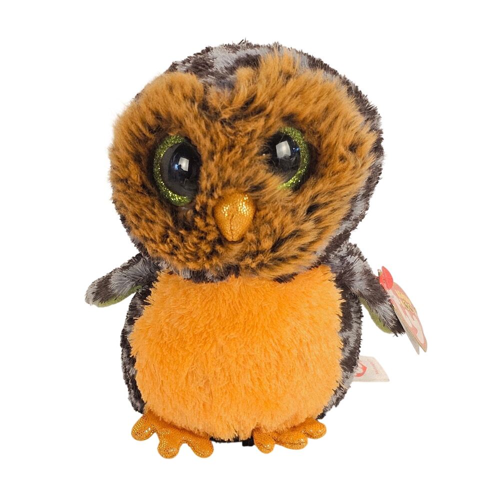 Ty Beanie Boos Midnight Owl Plush Stuffed Animal 6” w/ Tags Orange Gray